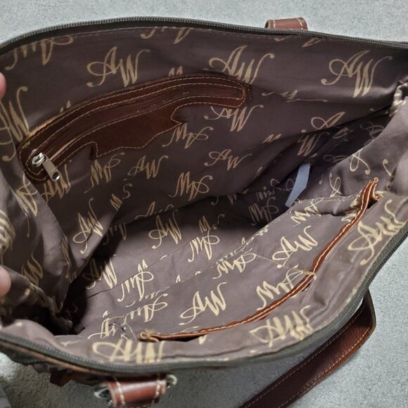 AMERICAN WEST Tooled Leather Woven Shoulder Tote Bag Purse Weave Western Boho - Picture 9 of 14